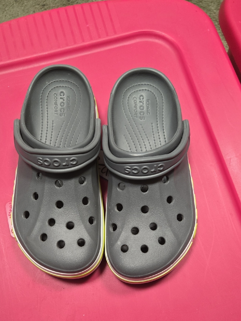 CROCS Classic Clog in Charcoal with Yellow Trim